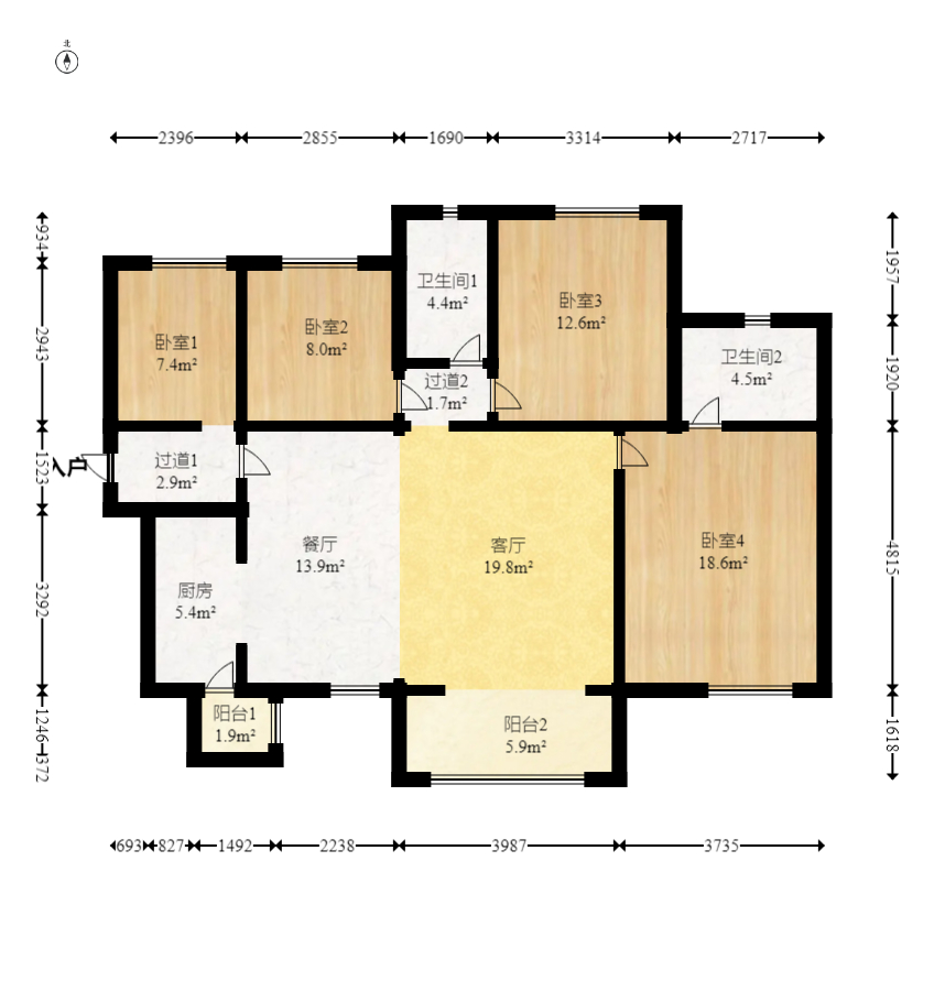 时代倾城五期  4室2厅2卫   110.00万室内图1