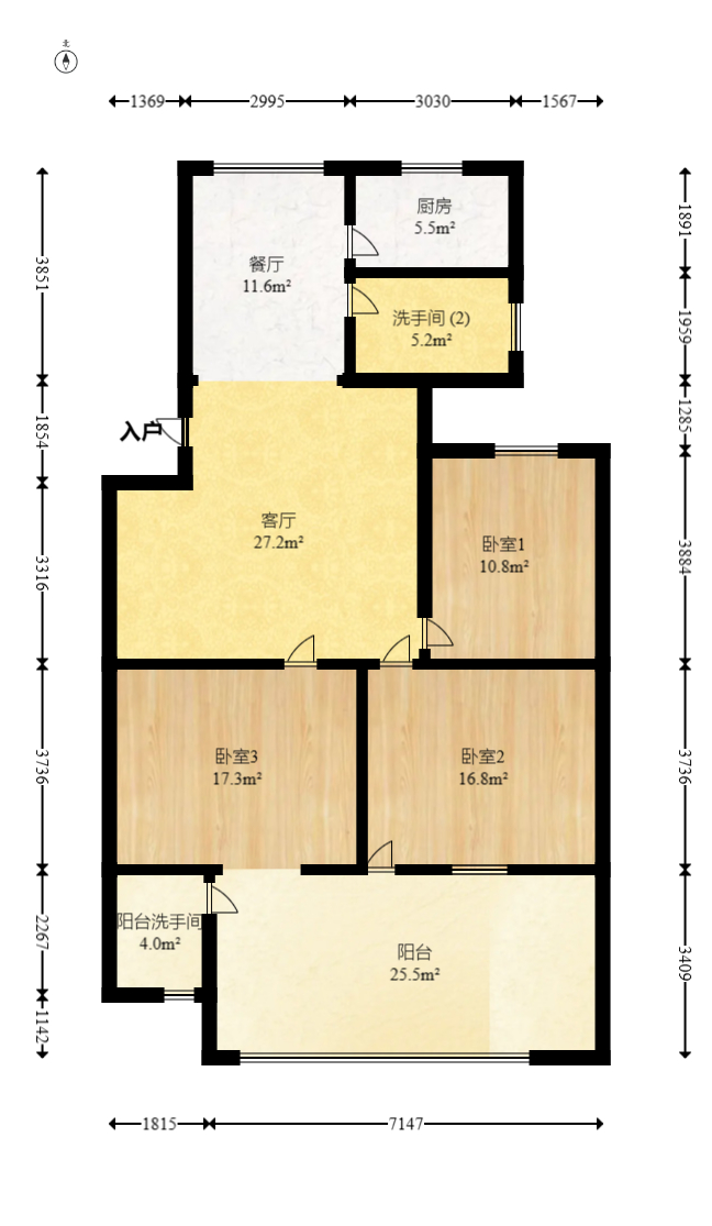 湘农桥社区  3室2厅1卫   165.00万室内图1