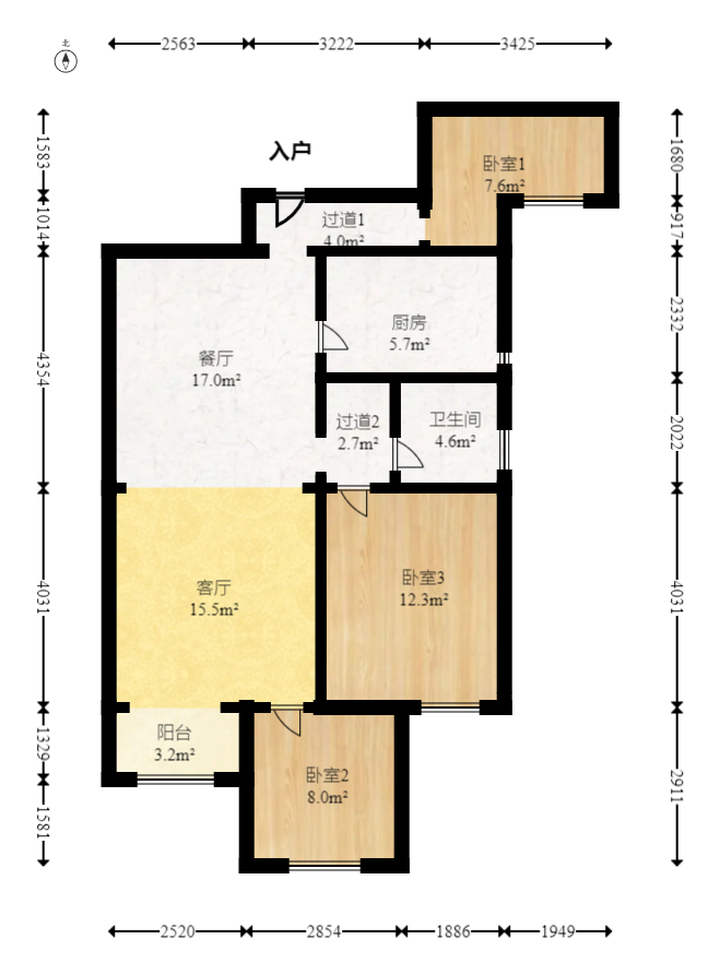 勤诚达境界城 3室2厅1卫 62.0万 勤诚达境界城 3室2厅1卫 62.0万户型图