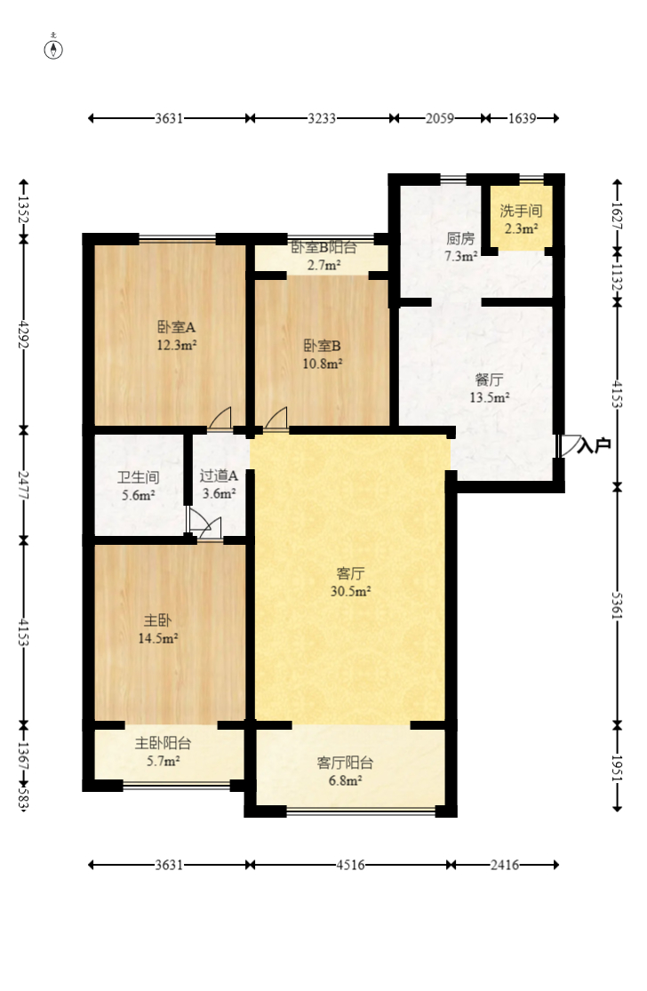 八方小区B区  3室2厅2卫   495.00万室内图1