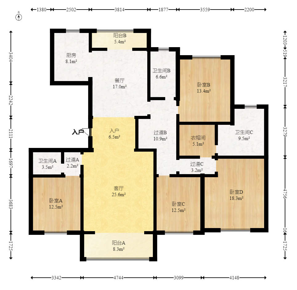 鑫苑木莲世家  4室2厅2卫   315.00万室内图1
