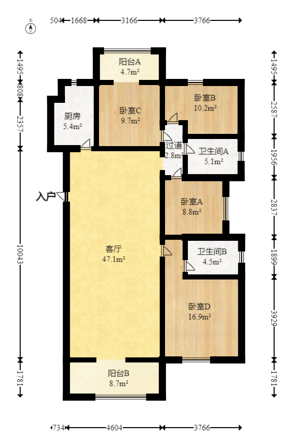 五矿万境蓝山  4室2厅2卫   150.00万室内图1