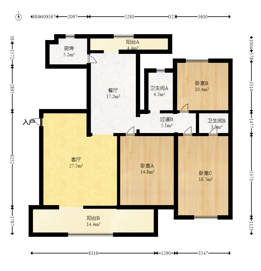 五矿万境蓝山  3室2厅2卫   155.00万室内图1