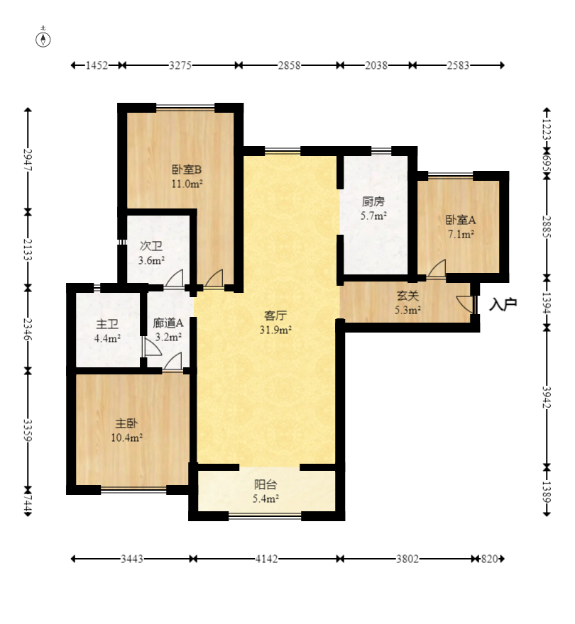 南山十里天池  3室2厅2卫    87.99万室内图1