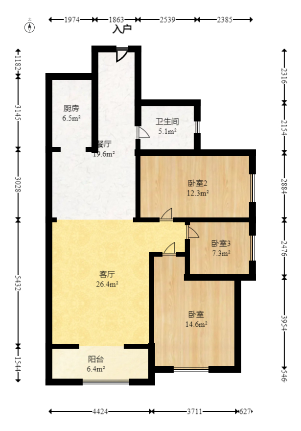 三景华御 3室2厅1卫 58.8万 三景华御 3室2厅1卫 58.8万户型图
