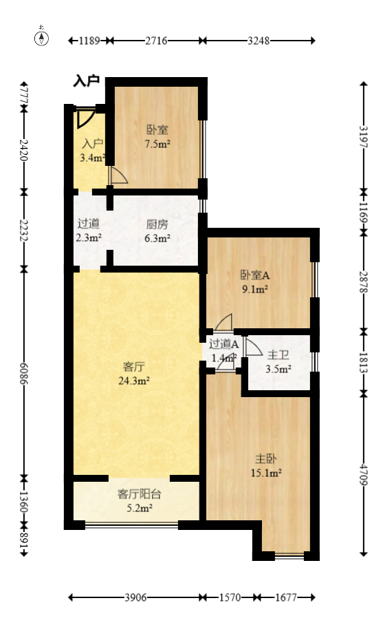 盛地尊域  3室2厅1卫   64.80万室内图1