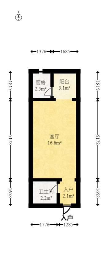 国泰九龙湾 1室1厅1卫 24.8万 国泰九龙湾 1室1厅1卫 24.8万户型图