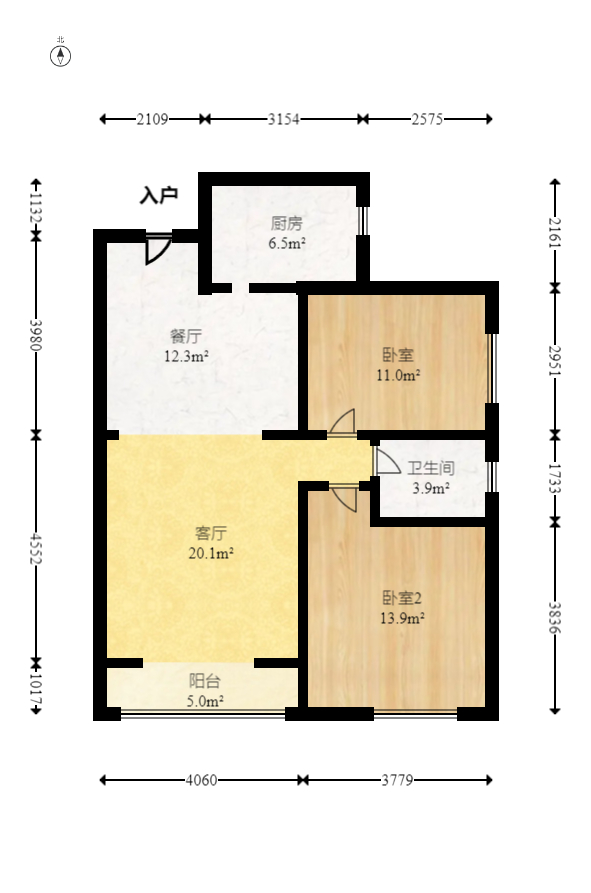 丁家高层公寓（领尚公寓）  2室2厅1卫   41.00万室内图1