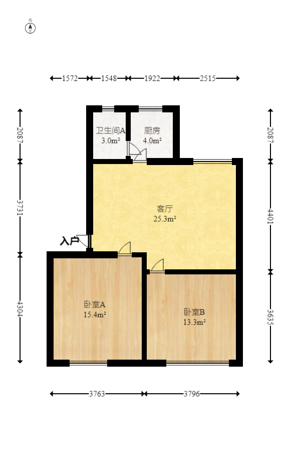 莲湖汽车饰品城（莲湖公寓）  2室2厅1卫    57.97万室内图1