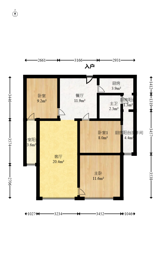 红树湾  3室2厅1卫   55.00万室内图1
