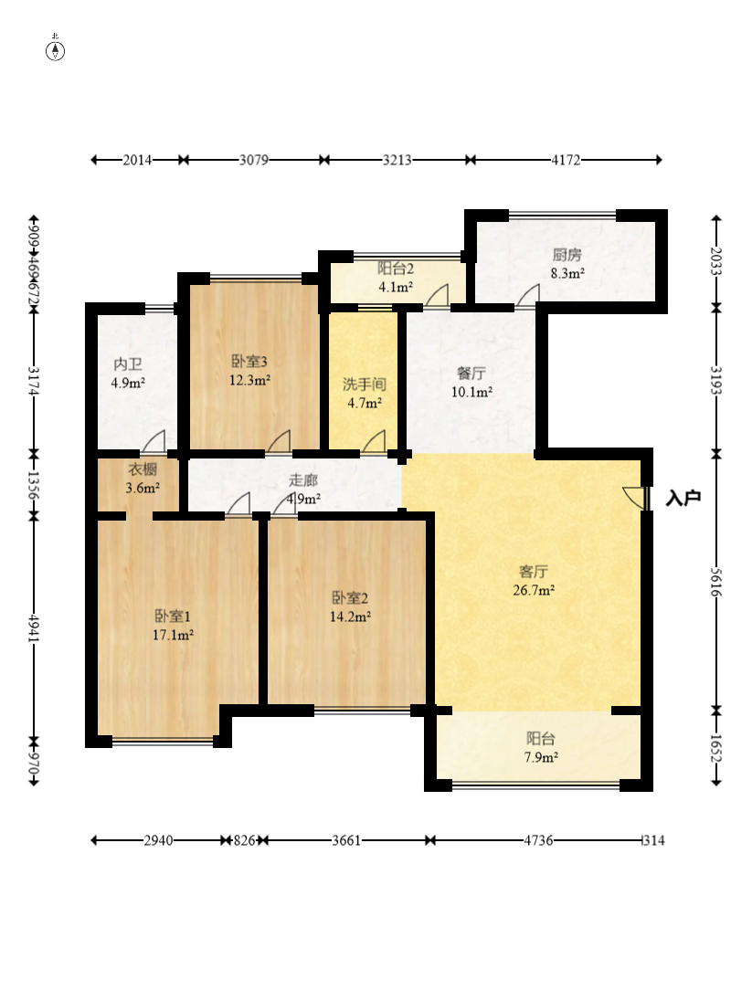 新华都万家城  3室2厅2卫   105.00万室内图1