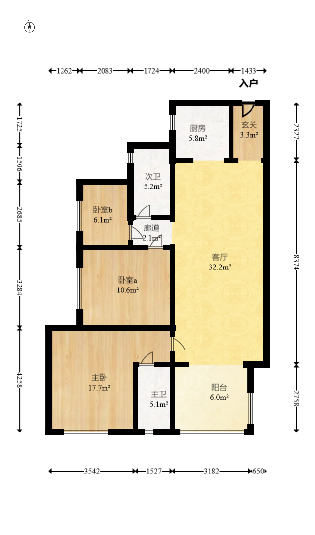 万科金色梦想A区  3室2厅1卫   130.00万室内图1
