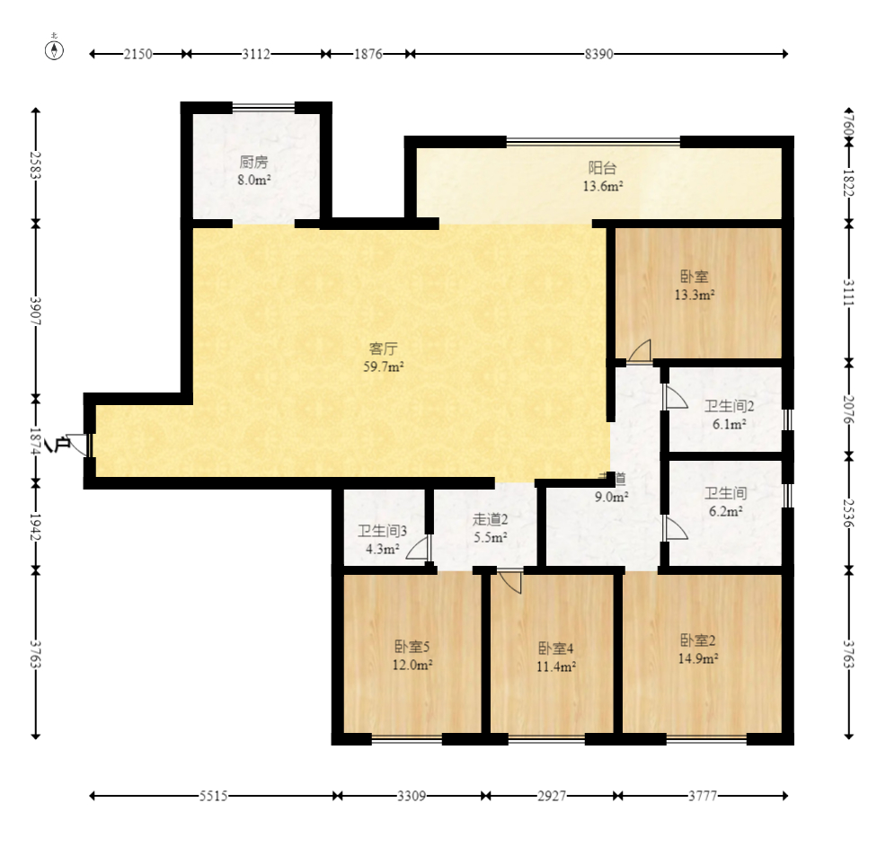 万象府台  4室2厅2卫   318.00万室内图1