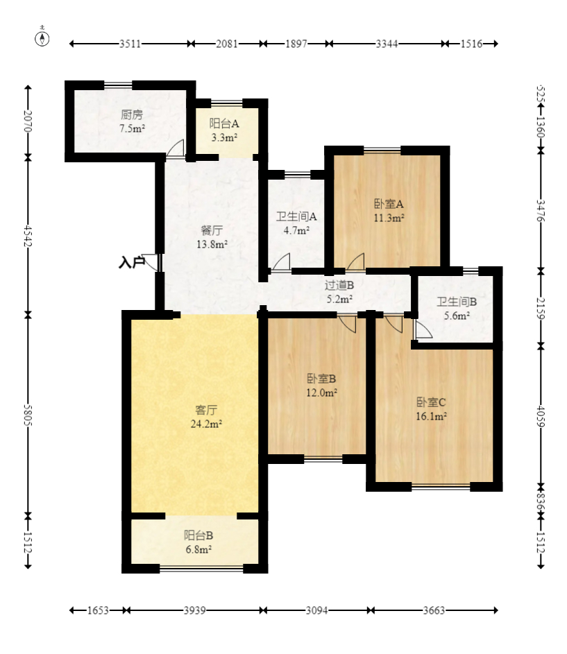 丽发新城  3室2厅2卫    105.0万室内图1