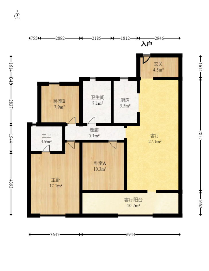 北辰中央公园DF区  3室2厅2卫   99.80万室内图1