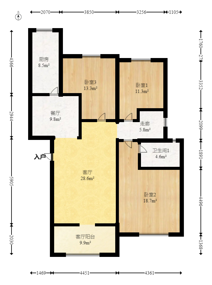 申奥美域  3室2厅2卫   92.80万室内图1