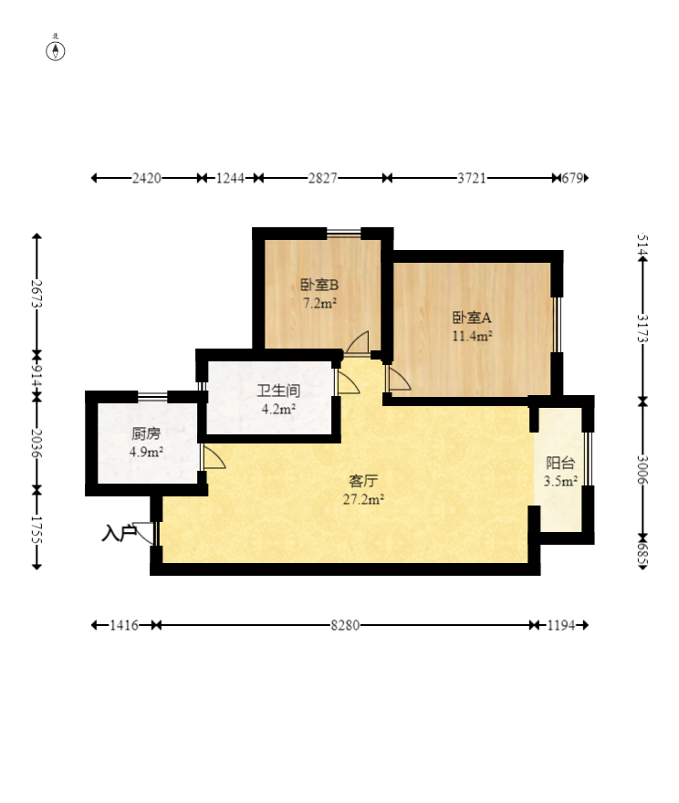 振业城三期  2室2厅1卫    109.99万室内图1