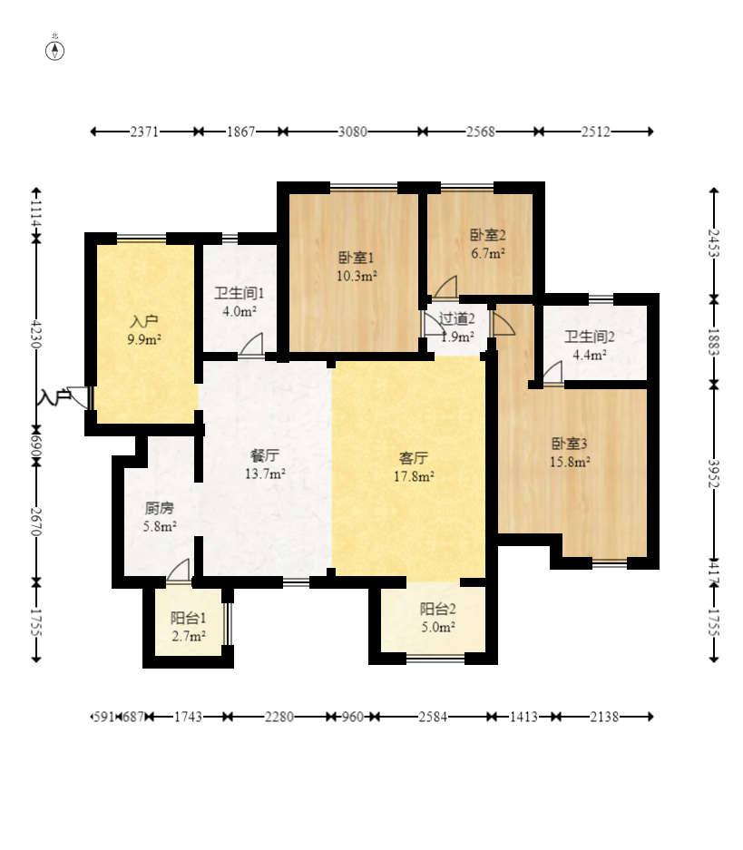 时代倾城二期 3室2厅2卫 70.0万 时代倾城二期 3室2厅2卫 70.0万户型图