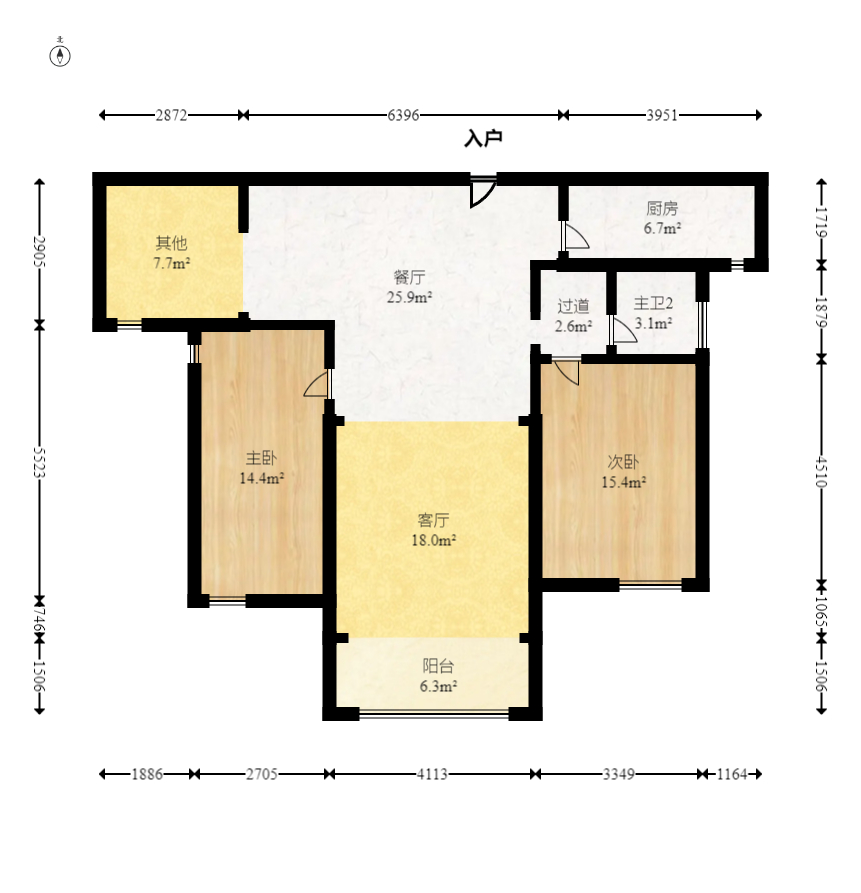 北辰三角洲C3区  3室2厅1卫   248.00万室内图1