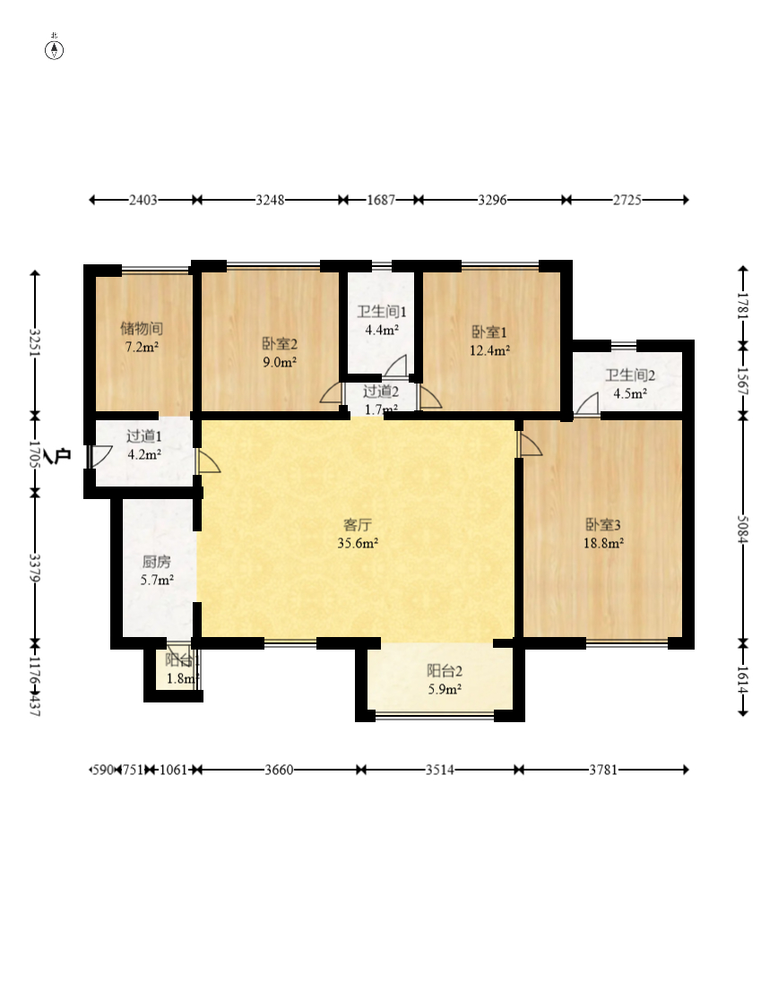 时代倾城三期 3室2厅2卫 118.0万 时代倾城三期 3室2厅2卫 118.0万户型图