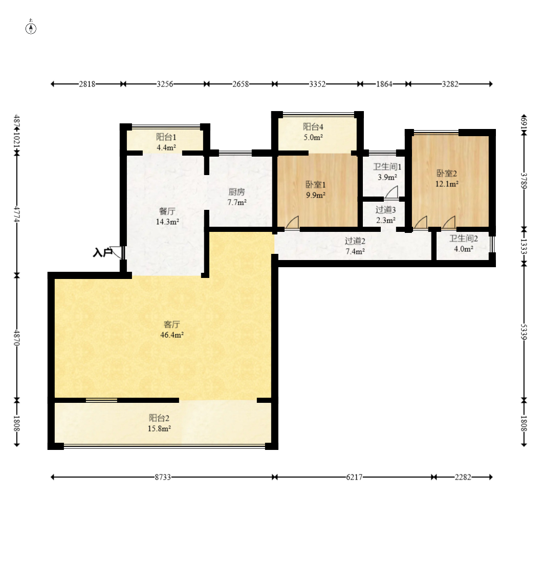 润和湘江天地AB区 2室2厅3卫 278.0万 润和湘江天地AB区 2室2厅3卫 278.0万户型图