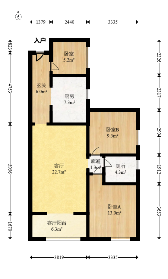 牛力家园  2室1厅1卫   75.00万室内图1