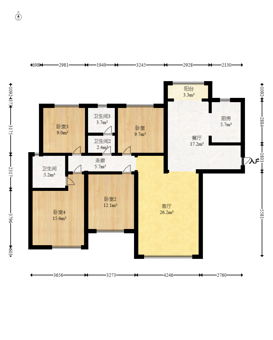 日盛湖湘花苑 4室2厅2卫 95.8万 日盛湖湘花苑 4室2厅2卫 95.8万户型图