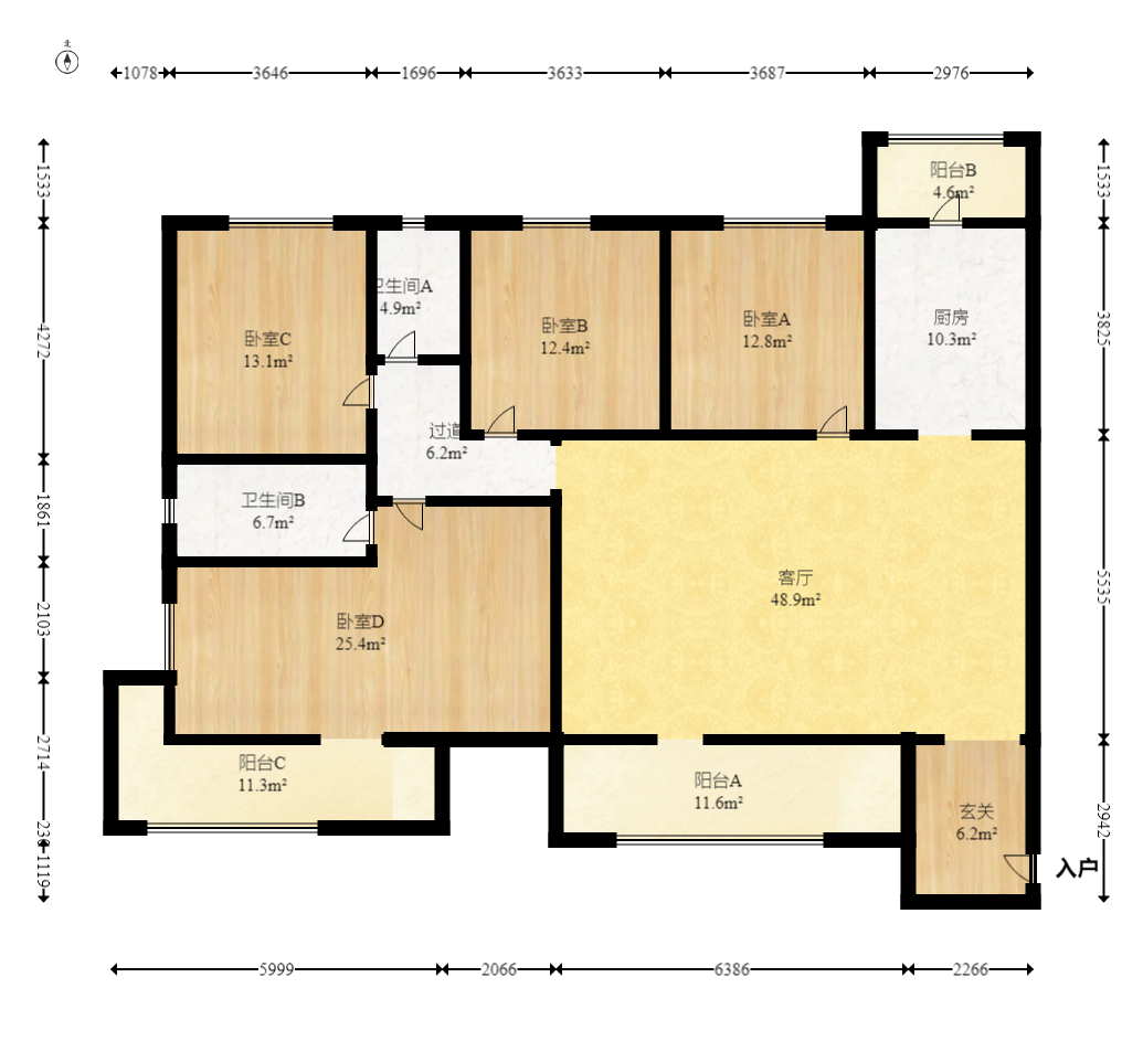 北辰瀚江府  4室2廳1衛(wèi)    455.0萬室內(nèi)圖1