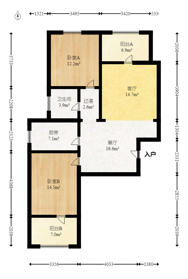 天凯东苑 2室2厅1卫 45.0万 天凯东苑 2室2厅1卫 45.0万户型图