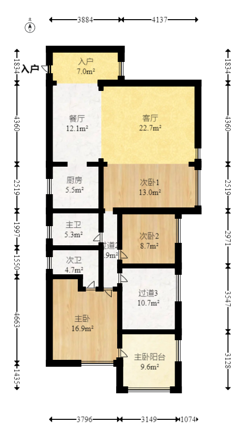 滨江君悦香邸  3室2厅2卫   125.00万室内图1