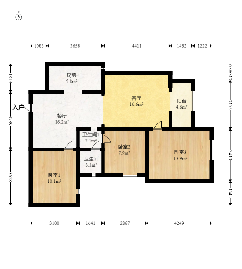 金地格林公馆 3室2厅1卫 73.3万 金地格林公馆 3室2厅1卫 73.3万户型图