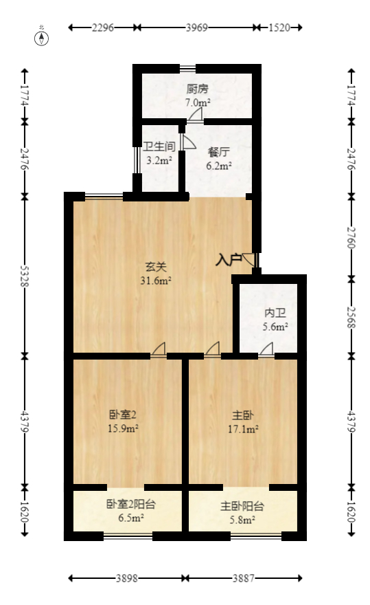长沙军供站宿舍  2室2厅2卫   71.00万室内图1