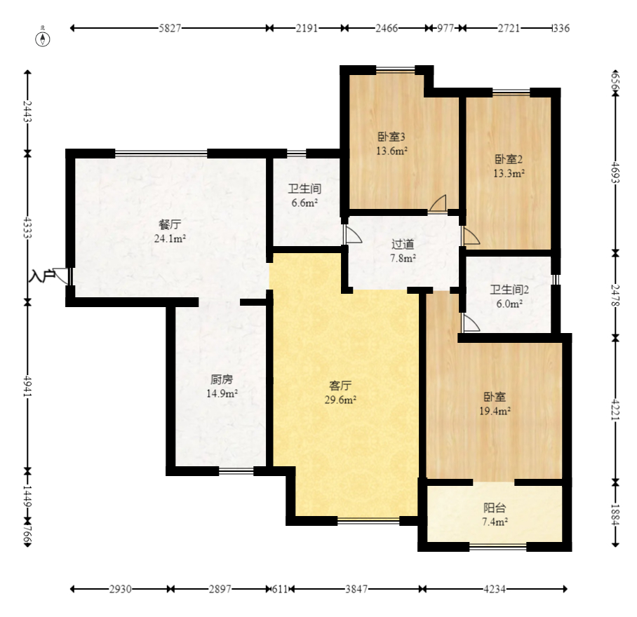 卓越蔚蓝海岸一期  4室2厅1卫   165.00万室内图1