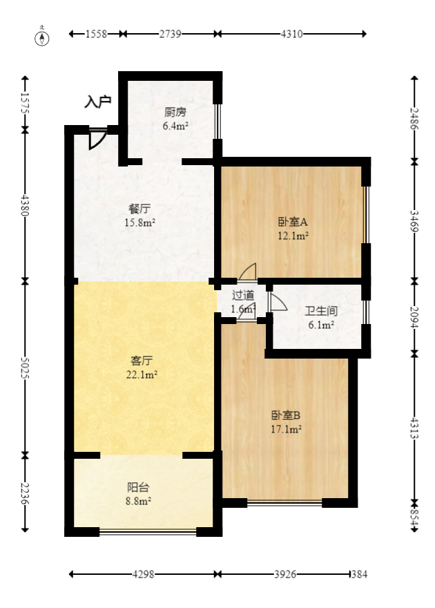 磊鑫嘉苑（地质局单位房）  2室2厅1卫   60.00万室内图1