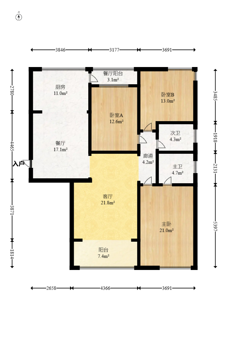 云栖谷  3室2厅2卫    80.0万室内图1