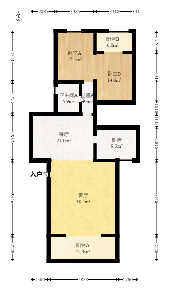 恒生碧水龙庭  3室2厅2卫   238.00万室内图1