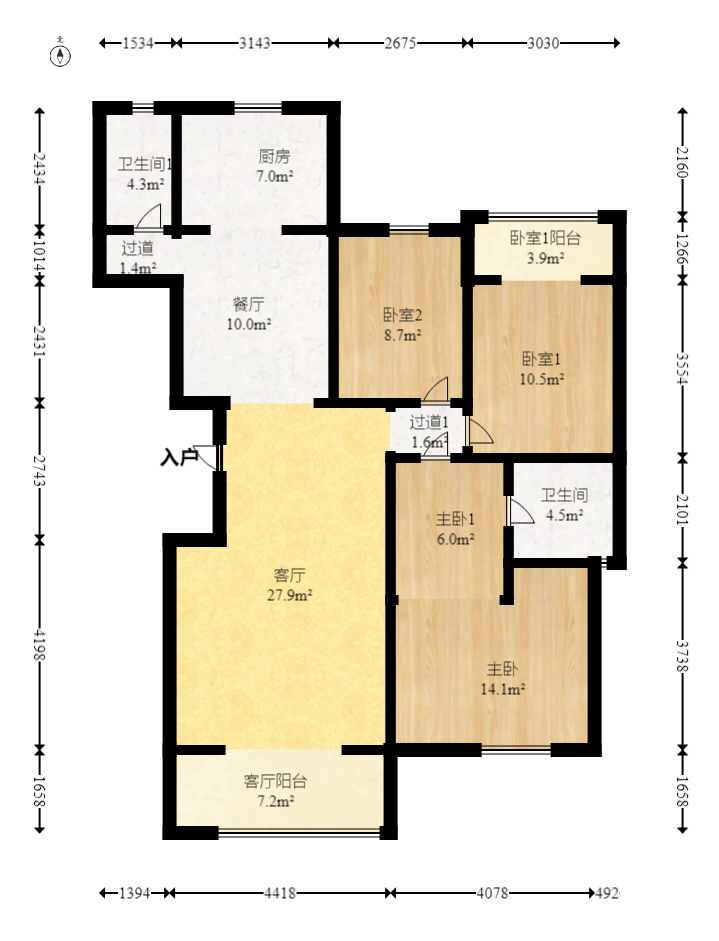 一品东庭  3室2厅1卫   112.00万室内图1