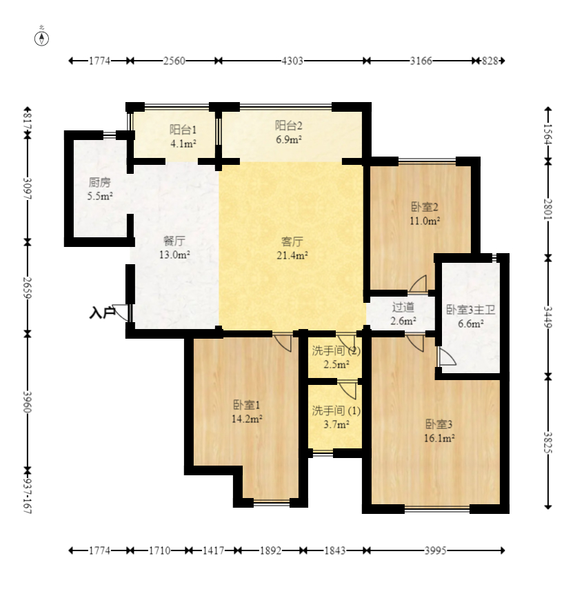 建发中央悦府  3室2厅2卫    168.0万室内图1