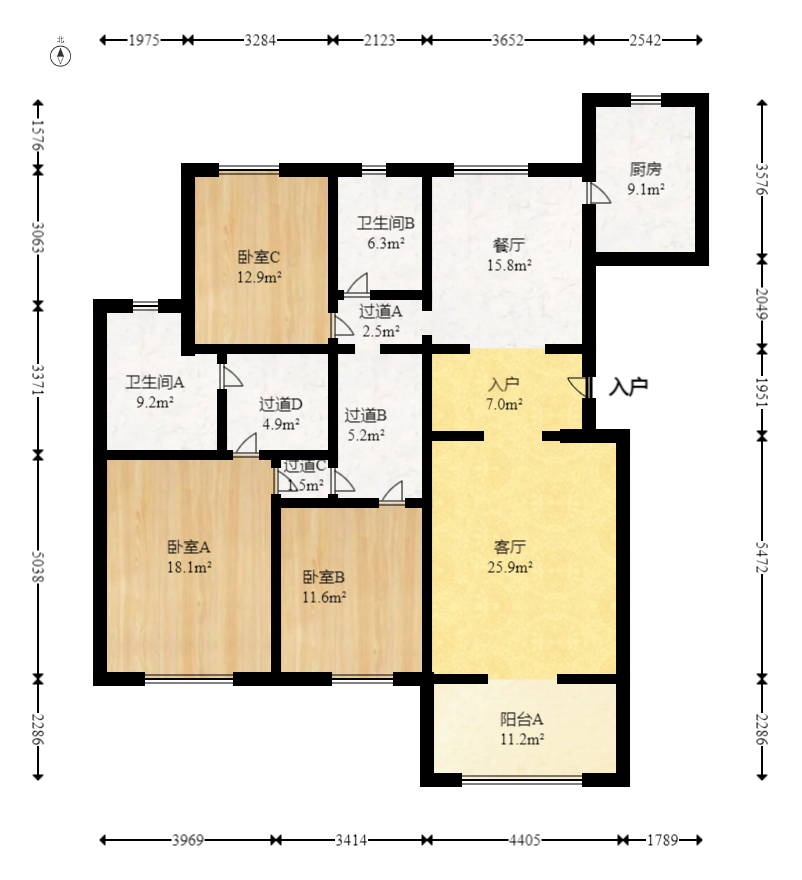 鑫苑木莲世家  4室2厅2卫   470.00万室内图1