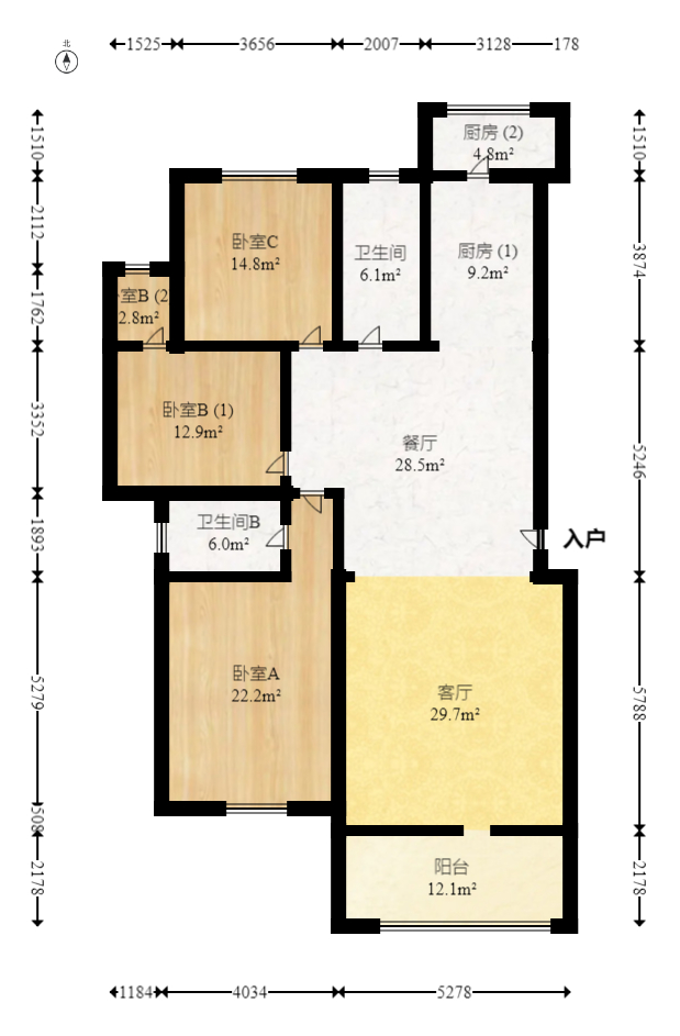 麓谷E家人  4室2厅2卫   122.00万室内图1