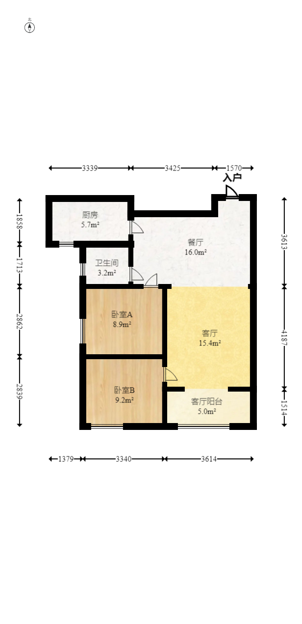 新城新世界四期柏樾  2室2厅1卫   88.00万室内图1