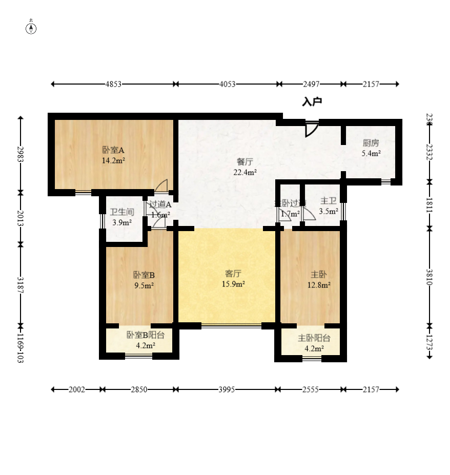 八方小区B区 3室2厅2卫 420.0万 八方小区B区 3室2厅2卫 420.0万户型图