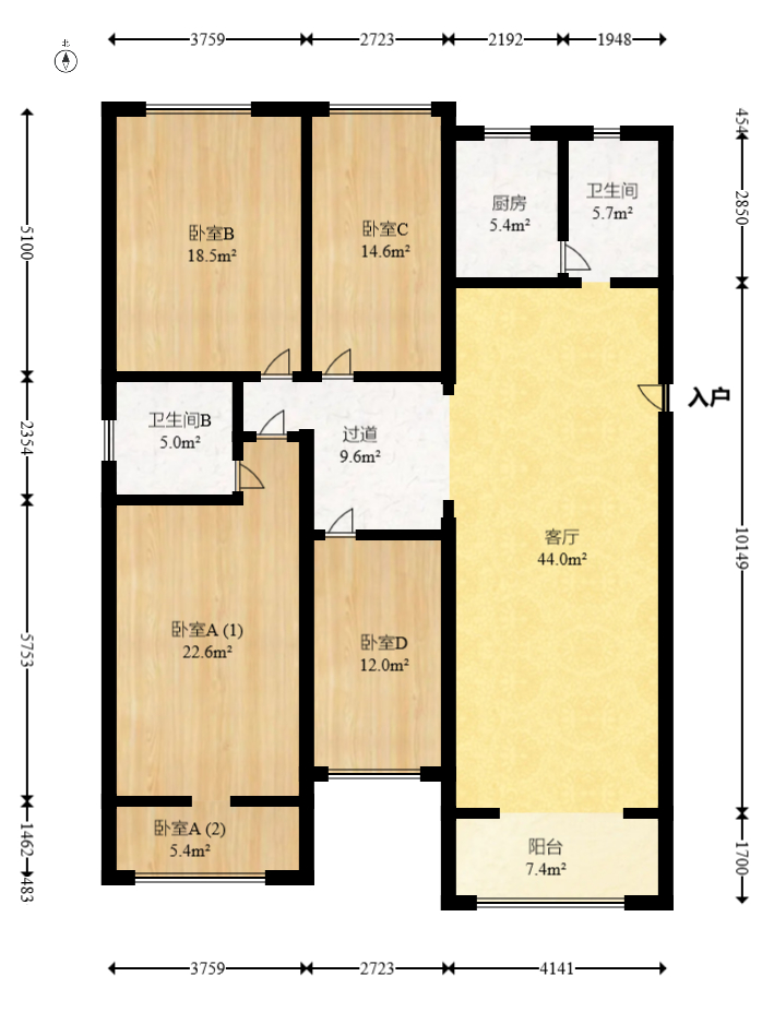 麓谷沐春园  4室2厅2卫   125.00万室内图1