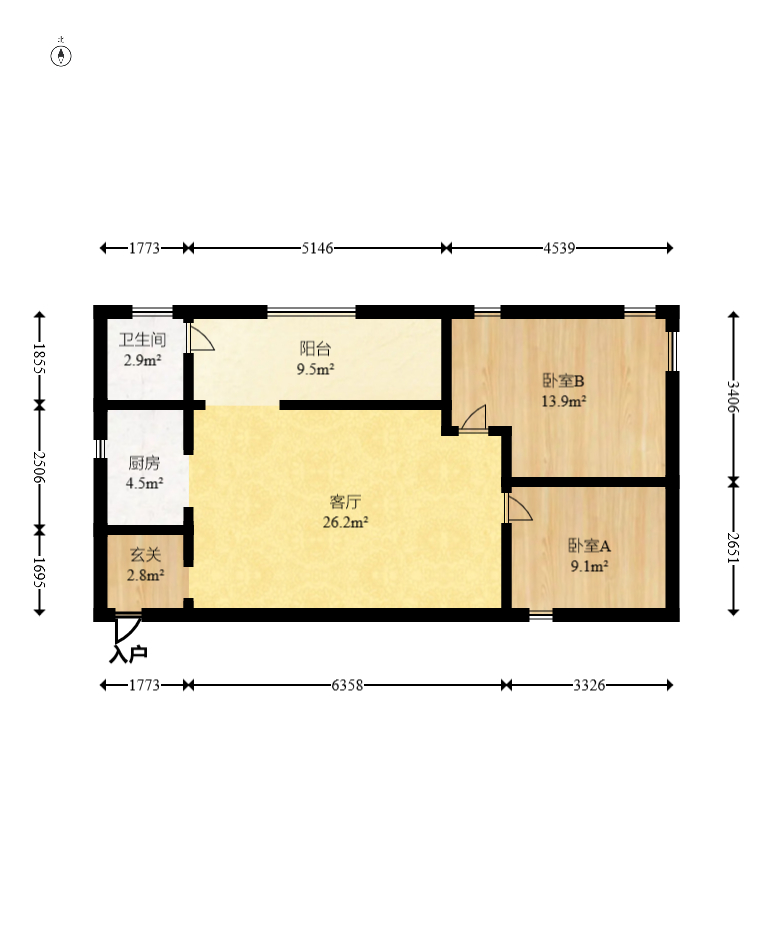 建鸿达现代公寓  2室2厅1卫   85.00万室内图1