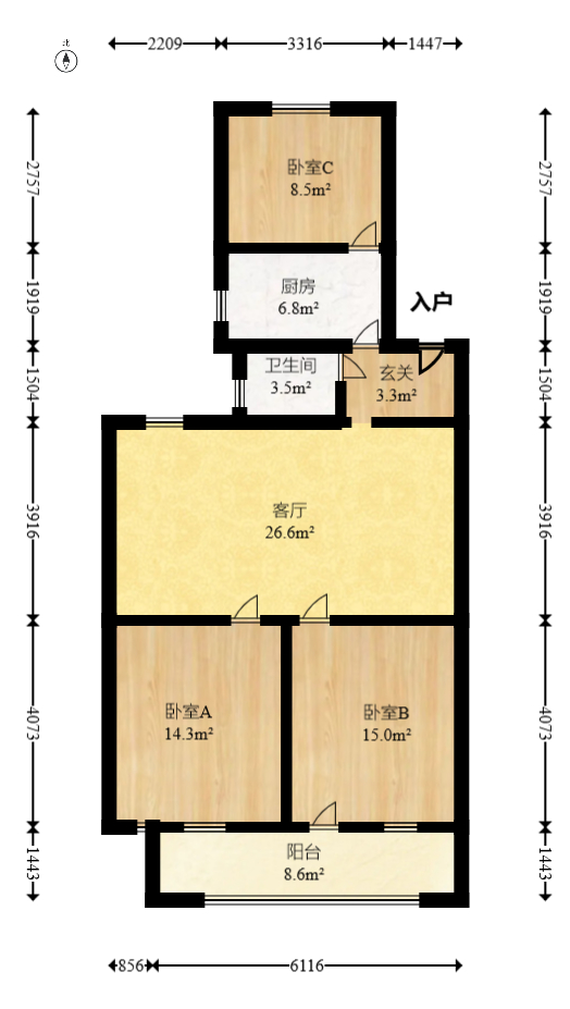 东风路招标局宿舍  3室2厅1卫   80.00万室内图1