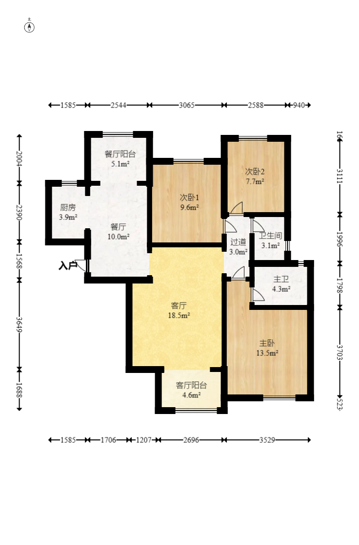 国泰九龙湾 3室2厅2卫 96.0万 国泰九龙湾 3室2厅2卫 96.0万户型图