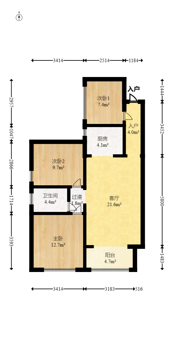 国泰九龙湾  3室2厅1卫    75.5万 国泰九龙湾  3室2厅1卫    75.5万户型图
