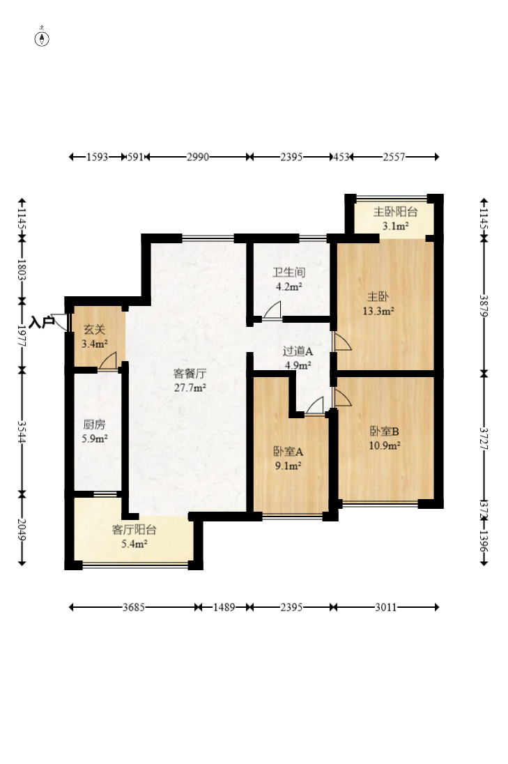 西山汇景一、二期  3室2厅1卫   136.00万室内图1