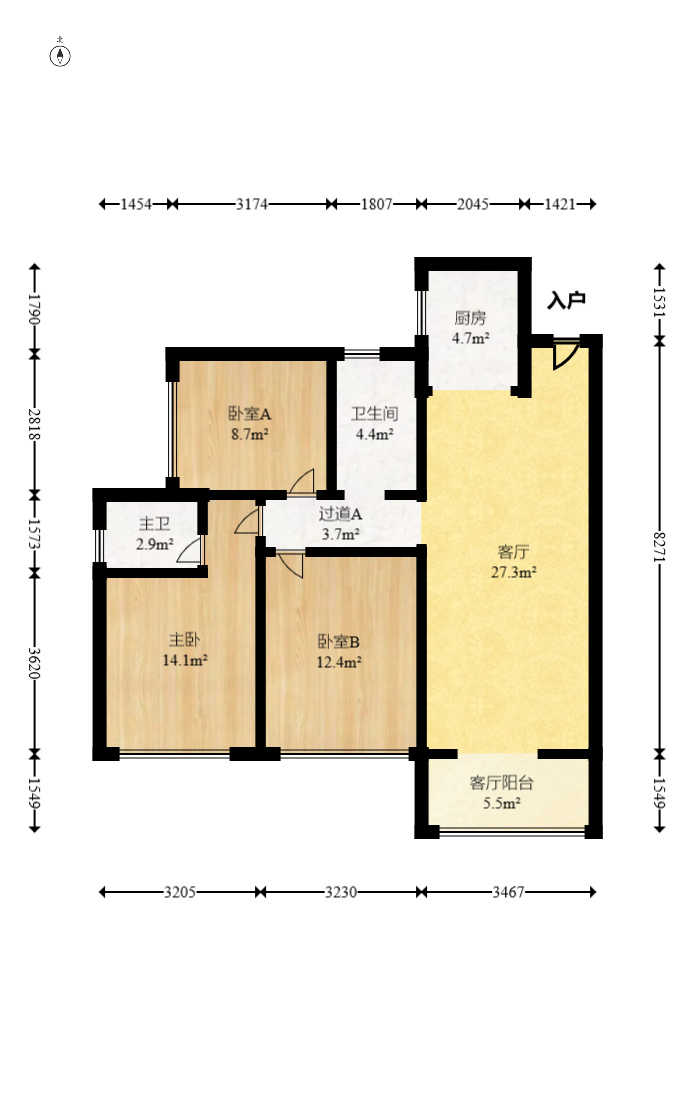 钰龙天下二期（钰龙佳园）  3室2厅2卫    266.0万室内图1