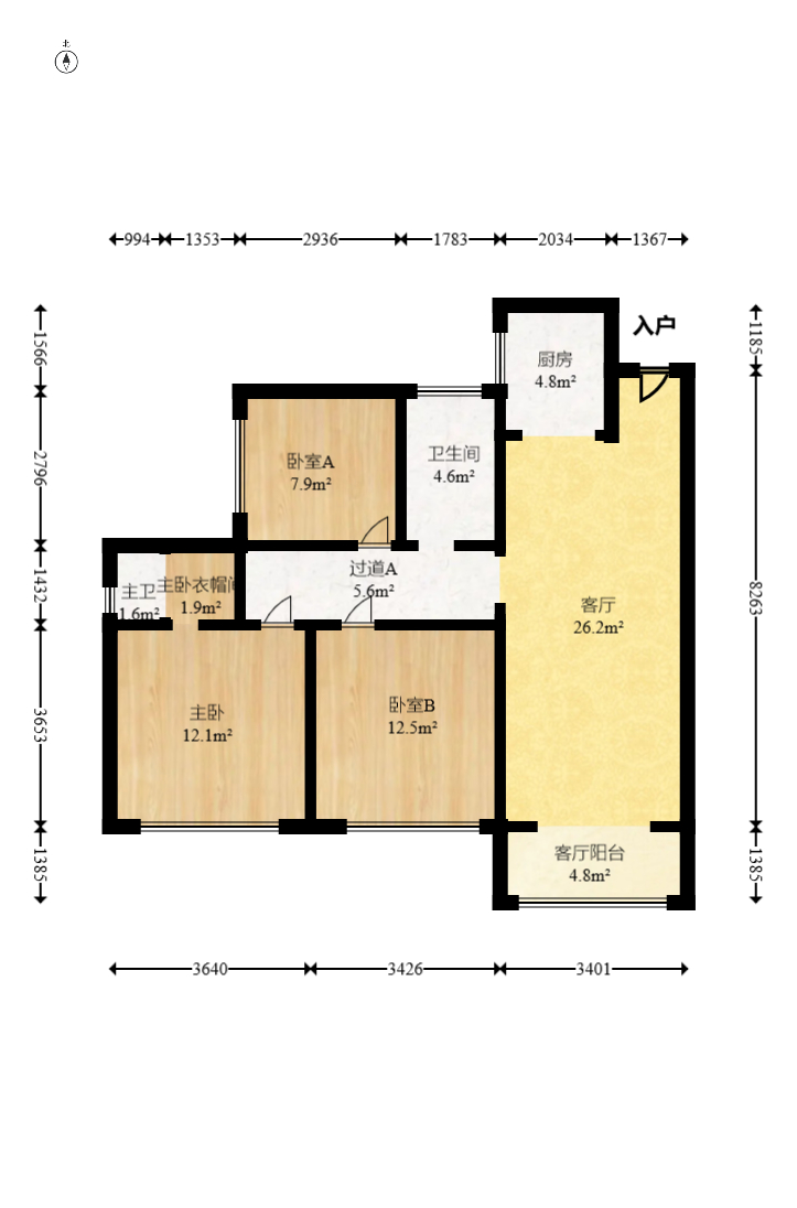 钰龙天下二期（钰龙佳园）  3室2厅1卫   230.00万室内图1